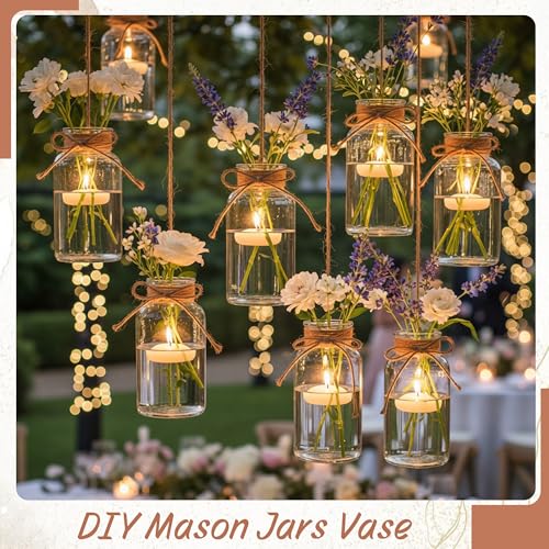 24 Pack Mason Jar Vases for Centerpieces - Transparent Glass Rustic Decor