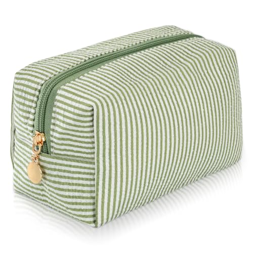UUYUUY Makeup Bag Travel Toiletry Organizer Case, Small Green Stripe Cosmetic Pouch
