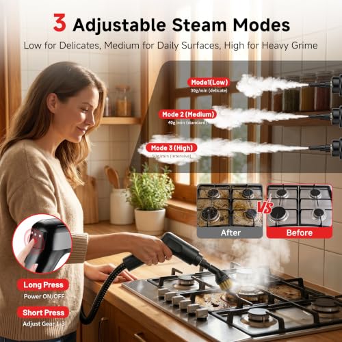 Steam Cleaner with 54oz Water Tank & 16-Piece Home & Car Cleaning Set - Red