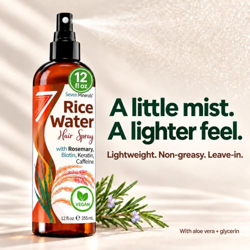 Seven Minerals Rosemary and Rice Water Hair Growth Spray 12 Fl Oz - Fermented Rice Water Mist with Biotin Caffeine Keratin - Non-Greasy Leave-In for Thicker Fuller Hair - Variation of Rosemary / 12 Fl Oz