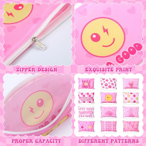 Blosssound 24 Pcs Cosmetic Bags Makeup Bags Bulk Cute Portable Pouches with Zipper Travel Toiletry Organizer Purse Women's Gift Birthday Party Favors(Preppy)