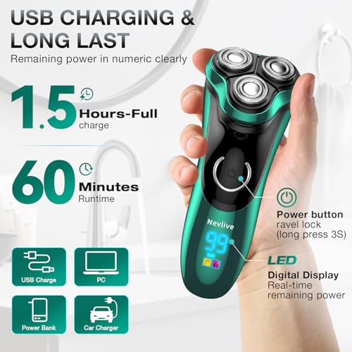 Electric Razor for Men, Cordless Rechargeable Rotary Shaver with Pop-Up Trimmer, IPX6 Waterproof Wet & Dry Electric Razor, Includes Charging Stand ? Mens Electric Shaver for Face and Travel