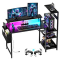 Apicizon 43-Inch Gaming Desk with Monitor Stand, Left/Right Shelves, Black