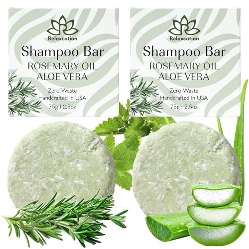 Relaxcation Organic Rosemary & Aloe Vera Shampoo Bar 2.5oz Pack of 2 for Hair Growth & Hydration