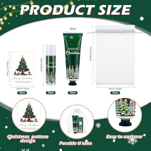 Christmas Hand Cream and Lip Balm Set - 30 Mini Travel Size Moisturizers - Holiday Stocking Stuffers