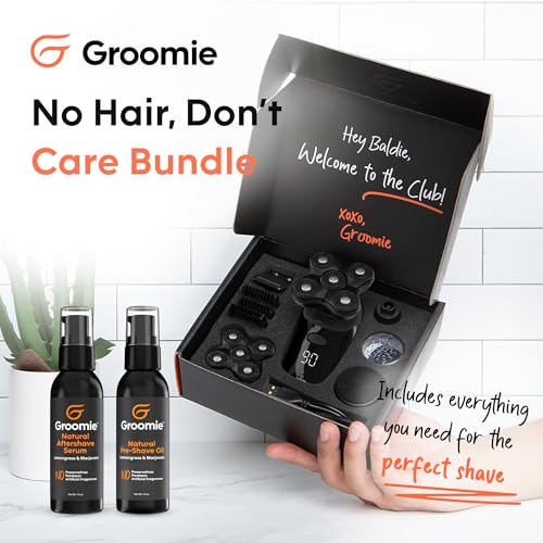 Electric Head Shaver Kit with Pre-Shave Oil & Aftershave Serum - BaldiePro