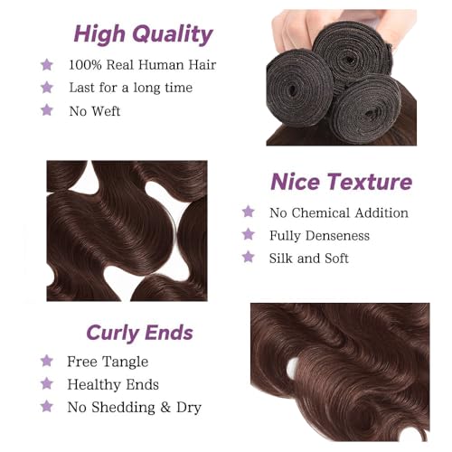 CnumGunm Chocolate Brown Human Hair Bundles 16-20 Inch Virgin Remy Brazilian #4