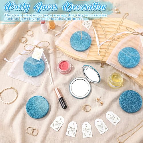 30 Sets Compact Magnifying Mirrors Gift with Thank You Card & Rope Blue