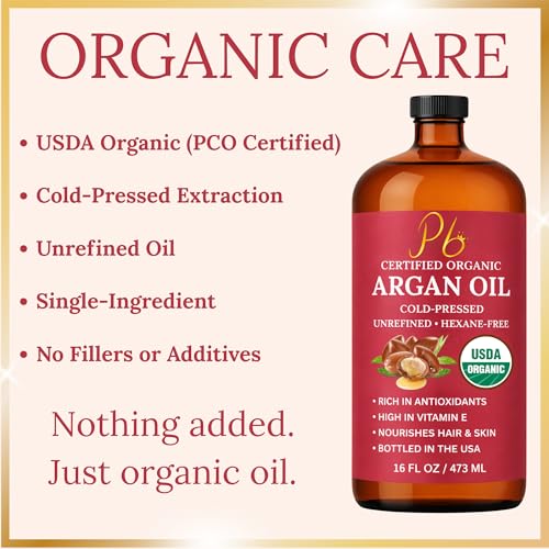 Argan Oil for Hair, Skin & Nails - 16oz Organic Moroccan Oil - Pomberries