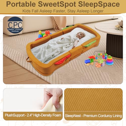 LIFTOZA Toddler Travel Bed Sandwich Style for Kids 2-6, Foldable Portable Cot with Safety Rails, Washable Cover