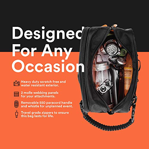 Fitdom Tactical Toiletry Bag for Men - Travel Dopp Kit with 6 Compartments, Jet Black