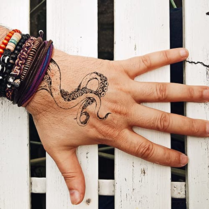6 Sheets Temporary Tattoo Octopus Tentacles Fake tattoos Hand Tattoo design for Man Woman Adults teens