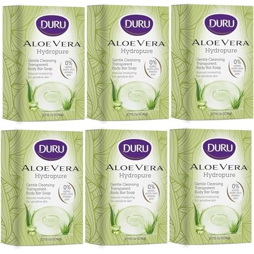 Duru Aloe Vera Glycerin Bar Soap Cleansing Bar Moisturizing Sensitive Skin - Vegan Transparent Paraben Free Alcohol Free Silicone Free Phthalete Free Gluten Free Body Wash - Pack of 6