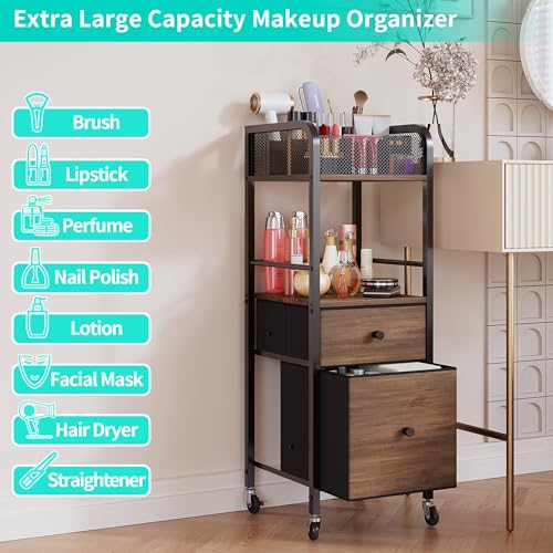 HapiRm Rolling Makeup Cart Organizer with 2 Fabric Drawers - Black