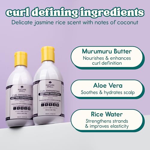 Nature Spell Curl Shampoo & Conditioner Set for Curly Hair – Rice Water & Linseed