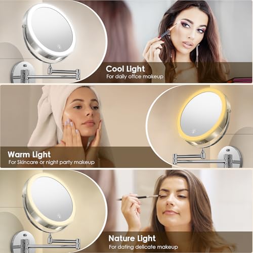 Wall Mounted Lighted Makeup Mirror 1x/10x Magnification Silver