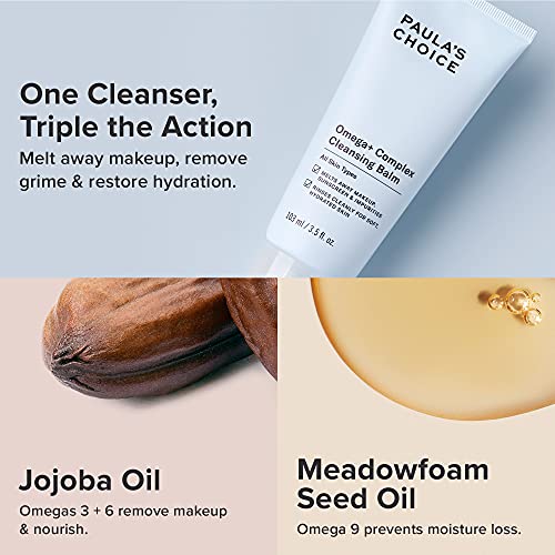 Paula's Choice Omega Complex Face Cleansing Balm, Double Cleanse Face Wash & Gentle Daily Makeup Remover, Suitable for Dry & Sensitive Skin, Mineral Oil-Free, & Fragrance-Free, 3.5 Fl Oz