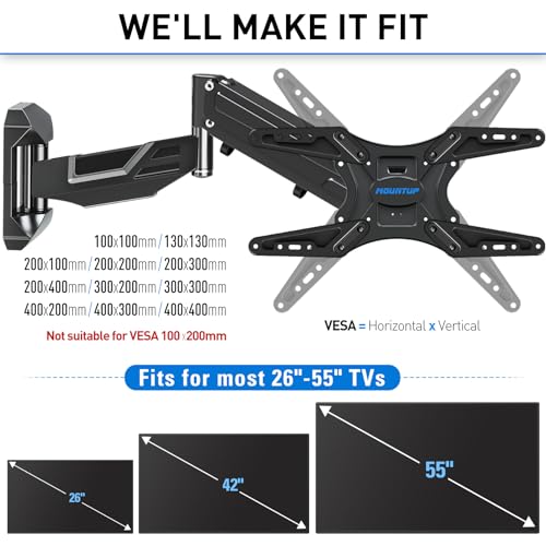 26-55 Inch Adjustable TV Wall Mount with Full Motion Articulating Spring Arm for Flat & Curved Screens