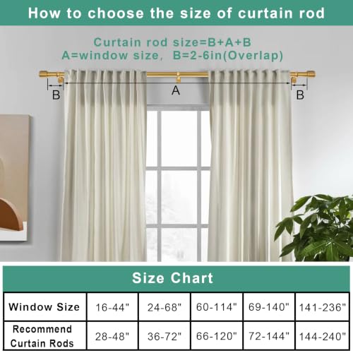 Heavy Duty Curtain Rods 1 1/8 Inch Diameter Extra Long 144-240 Inch - Warm Gold
