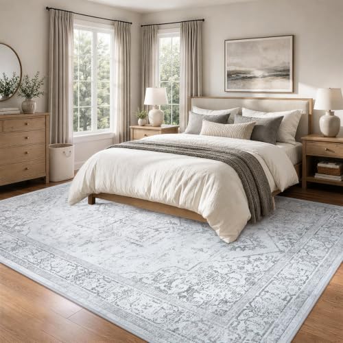 Xafir 8x10 Grey Washable Non-Slip Area Rug for Living Room