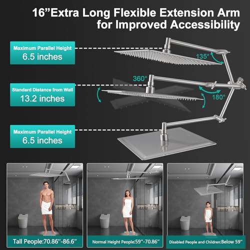 KEBAO All-Metal 16" Extension Dual Shower Head System — 10" Rain Head with Handheld, Brushed Nickel