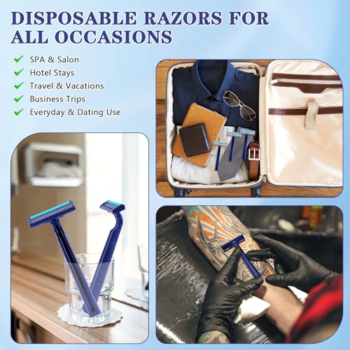 120 Pack Disposable Razors Twin Blade Shavers for Men & Women Travel Hotel & Charity Use - Blue