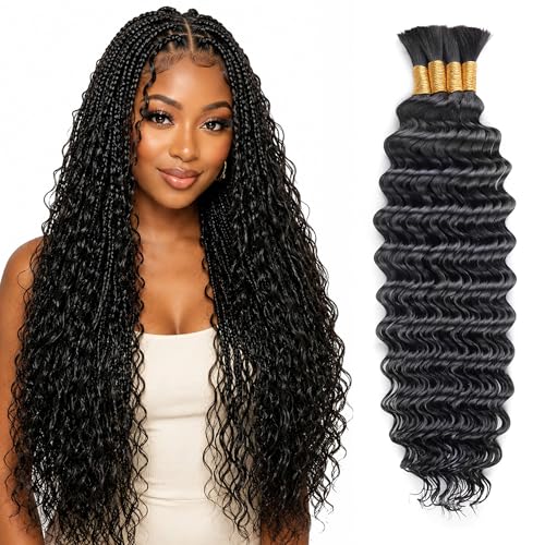 Deep Wave Human Braiding Hair for Boho Braids - 20 Inch Natural Black 100g