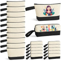 20Pcs Canvas Makeup Bag with Bottom, 12oz Cotton Cosmetic Bag Set Bulk Multi-Purpose DIY Heat Transfer Makeup Bag w/Black Zipper for Bridesmaid Makeup Bag Travel Toiletry Pouch Storage, Easter Craft