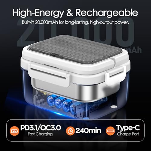 Odopok Cordless Electric Lunch Box 6.3 Cups Self-Heating with 20000mAh Battery - Black & White / 1 Pack