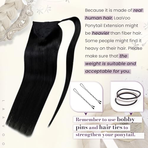 LaaVoo Human Hair Ponytail Extension - Black, 12 Inch, Short, 75g, Variation A-2-2 #1