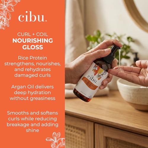 CIBU Curl + Coil Nourishing Hair Serum - Rice Protein Frizz Control Lightweight Gloss - Citrus / 4.4 Fl Oz