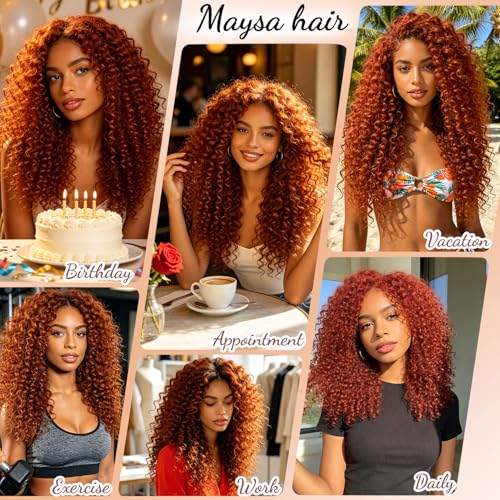 MAYSA Ginger Copper Beach Waves Crochet Hair Extensions - 18 Inch Water Wave Prelooped 8-Pack #350