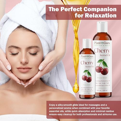 Plant Guru Cherry Kernel Oil 32 fl. oz. Cold Pressed 100% Pure & Natural Carrier ? Skin, Face, Body & Hair Growth Moisturizer. Great for DIY Creams, Lotions, and Lip Balms.