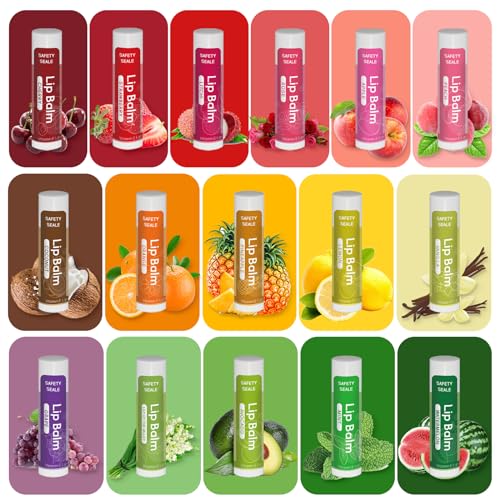 64 Pack Natural Lip Balm Set with Vitamin E & Coconut Oil - 16 Flavors, Mini Chap Sticks for Kids & Adults - Non-GMO