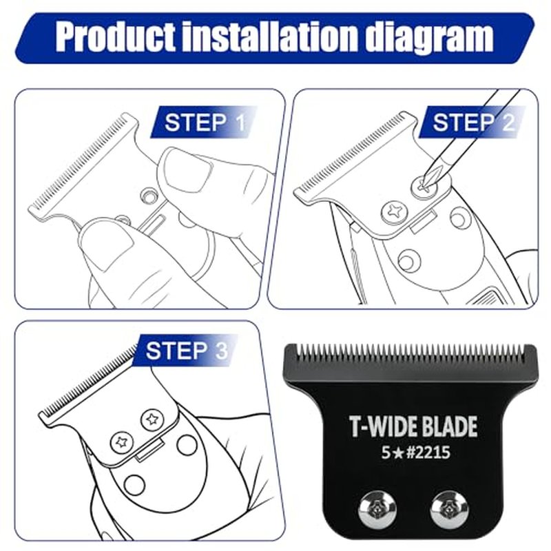 2215 Replacement T Wide Blades Replacement for Wahl 5 Star Detailer Li Trimmer 8081/8171- Adjustable Zero-Gap Stainless Steel Blade,Black 1 Pack