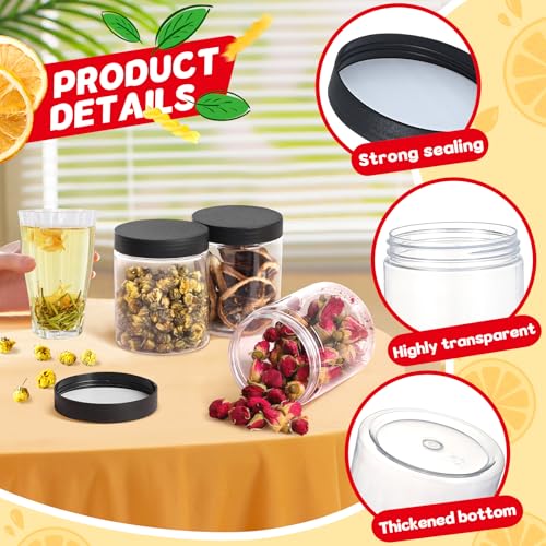 48 pcs 8 oz Plastic Jars with Black Screw-On Lids - Airtight Food Storage