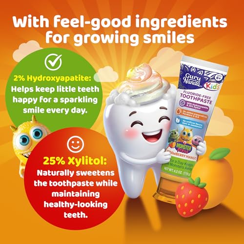 Kids Fluoride-Free Strawberry Mango Toothpaste with Hydroxyapatite & Xylitol - Pack of 6, 4.2 oz