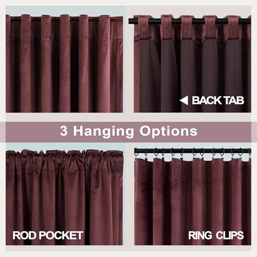 Pitalk Ruby Wine Velvet Curtains 52 x 96 Inches, Pack of 2, Light Blocking & Energy Efficient Bedroom Drapes