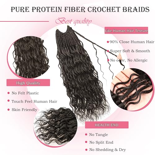 18 Inch Protein Fiber Goddess Box Braids - 4# Pack, Natural Look & Soft Curls