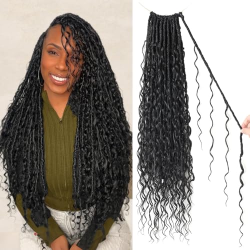 Prelooped Boho Faux Locs Crochet Hair 1B#, 24 Inch - Pack of 9 for Natural Black Style