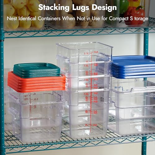 8 Qt Food Storage Containers Set - 4 Pack Square Polycarbonate with Red Lids