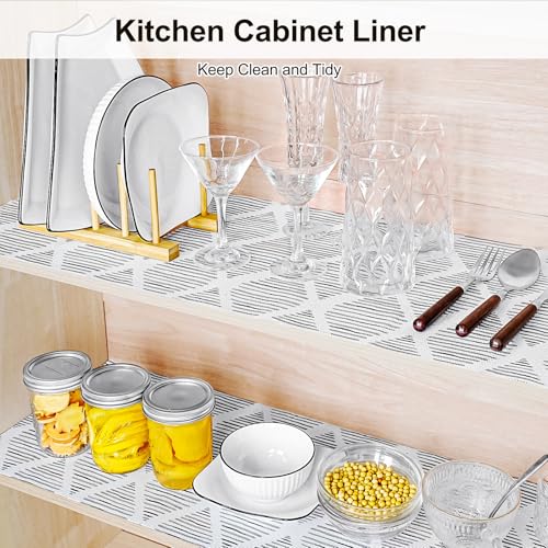 GTJ Non-Adhesive Drawer and Shelf Liner for Kitchen Cabinets, 23.6"W x 354"L, Square Stripes Pattern