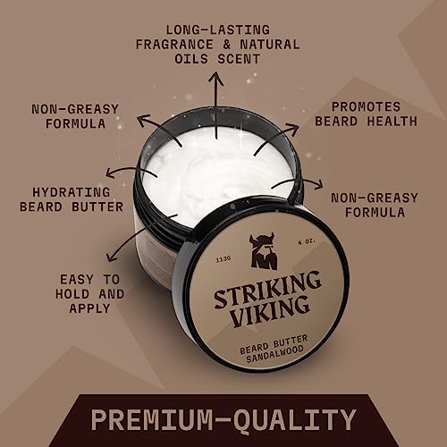 Striking Viking Beard Butter (4oz) Sandalwood & Beard Wash and Conditioner (10oz) Set Sandalwood