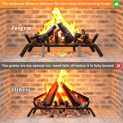 30 Inch Fireplace Grate with 8 Support Legs & Fire Tongs Poker - Square Variation