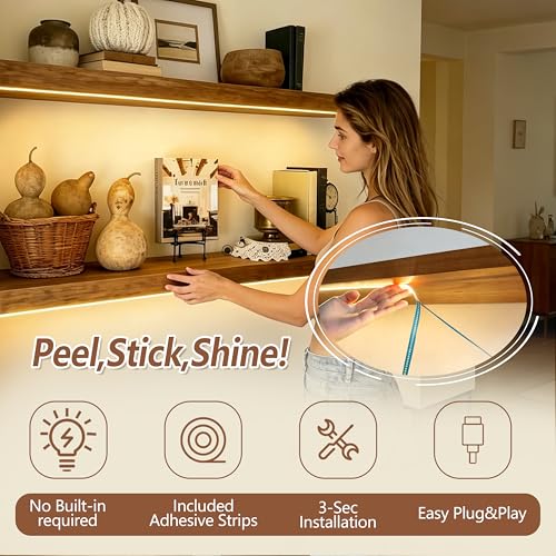 Walnut Floating Shelves Set of 2 - 36 Inch Wall Shelves with LED Light, Rustic Modern Design