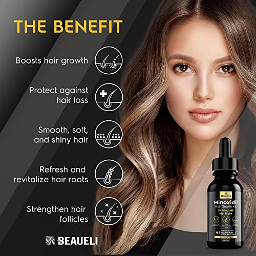 Beaueli 5% Minoxidil Hair & Beard Growth Serum - 1oz Pack of 3 for Men & Women