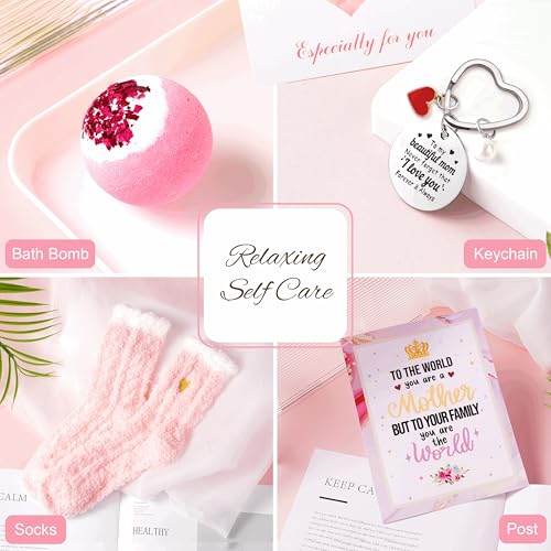 Mom Gift Basket with Mug Candle Soap Bath Bomb Make-up Bag - Mother's Day
