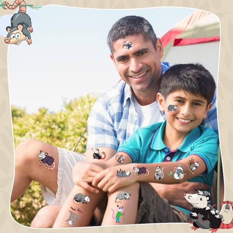 16 Sheets Possum Temporary Tattoos, Fun Opossum Stickers for Kids, Party Favors, Birthday Decorations, Classroom Rewards