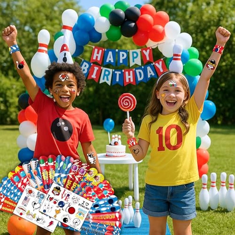 48 PCS Bowling Party Set: 24 PCS Temporary Tattoos & 24 PCS Slap Bracelets - Fun Bowling-Themed Gifts for Kids, Girls and Boys, Birthday Parties, Baby Showers, Classroom Rewards & Sports Events