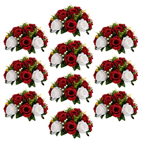 Sziqiqi Red & White Silk Kissing Ball Flowers - 10 Pcs Wedding Centerpieces